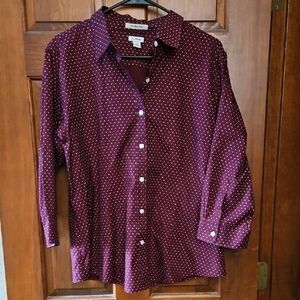 L.L. Bean Burgundy Polka Dot Blouse